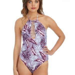 Radio Fiji Pacifica Fola One Piece Z730271 Halter Top Lace Front Medium